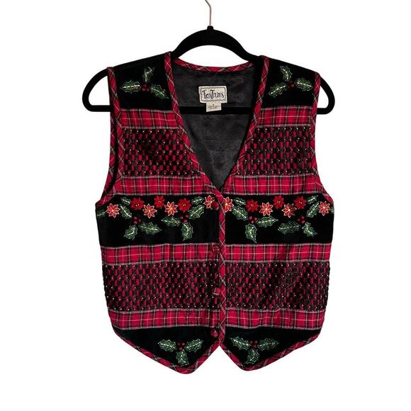 Tantrums Vintage Mistletoe Embroidered Christmas Plaid Red Green Woman’s Small - Picture 2 of 9